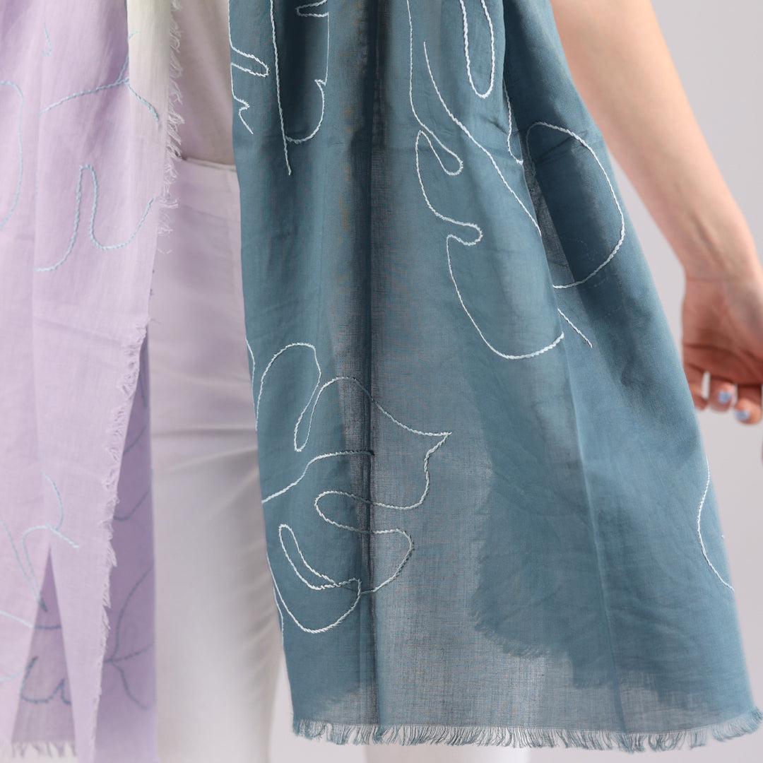 Amazzonia - sciarpa in cotone sfumata e ricamata