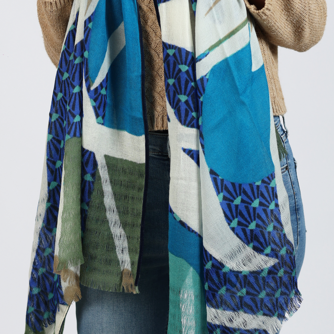 Gardenia - sciarpa di lana con bordi in velluto