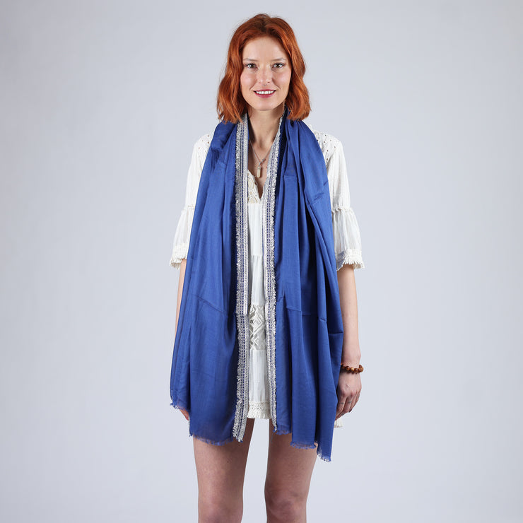 Colors - modal/silk scarf with embroidered ribbons