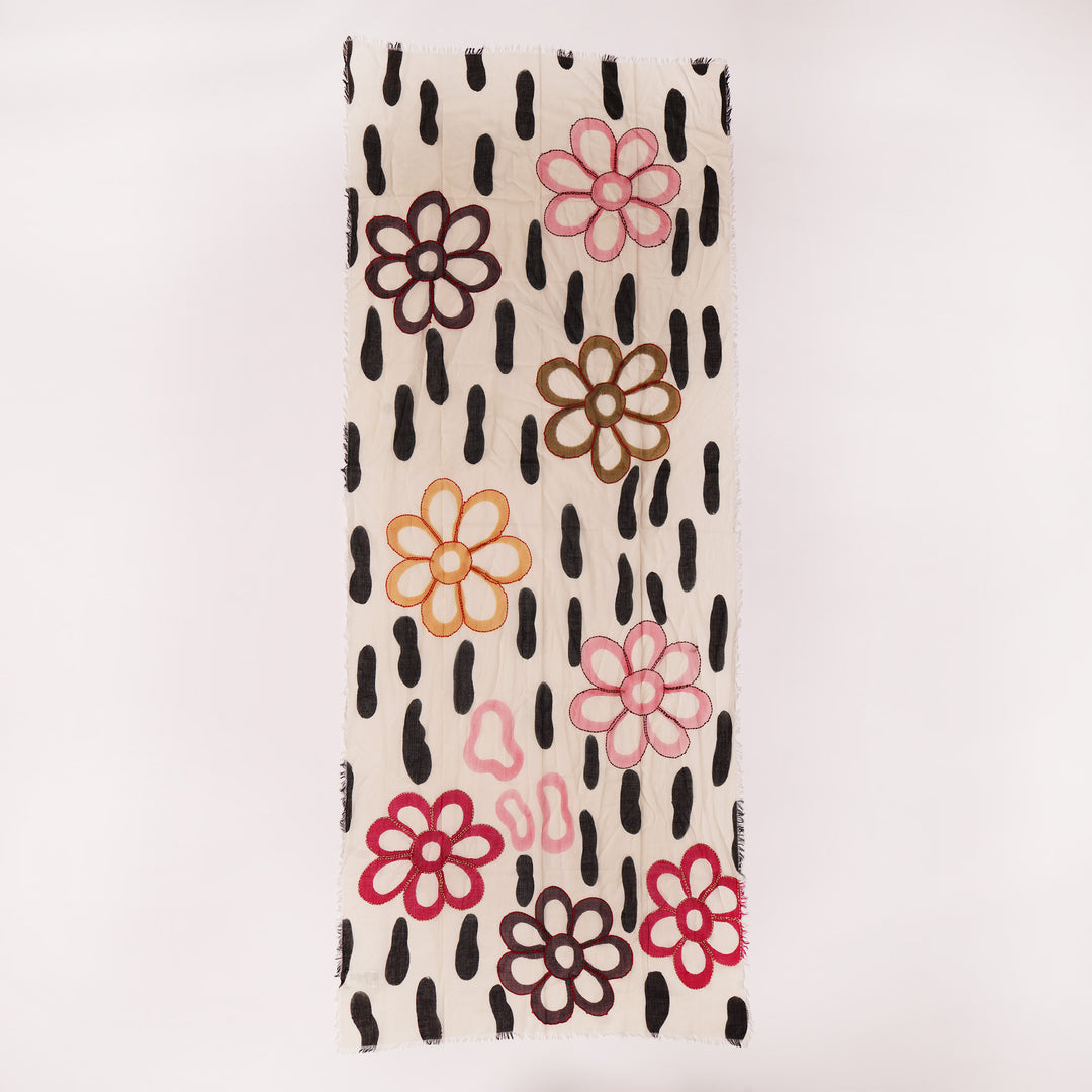 Flower_Power - sciarpa in cotone dipinta a mano e ricamata