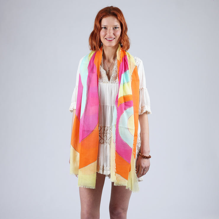 Spirale - hand painted and embroidered cotton scarf