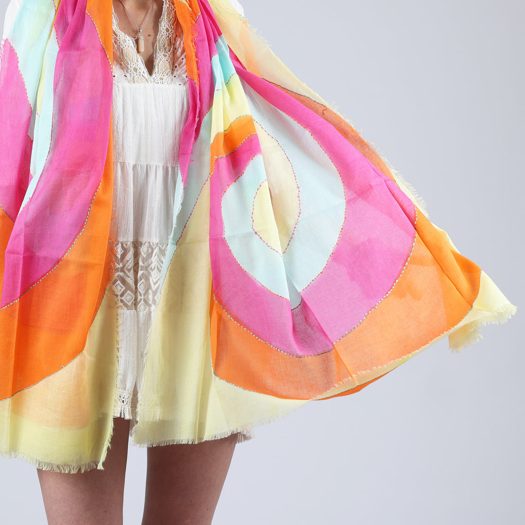 Spirale - hand painted and embroidered cotton scarf