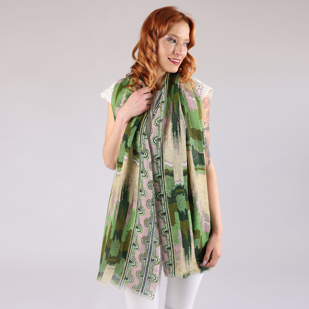 Masai - sciarpa in cotone/lino con ricamo