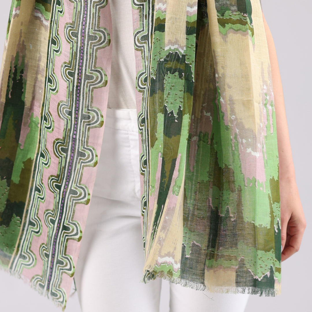 Masai - sciarpa in cotone/lino con ricamo