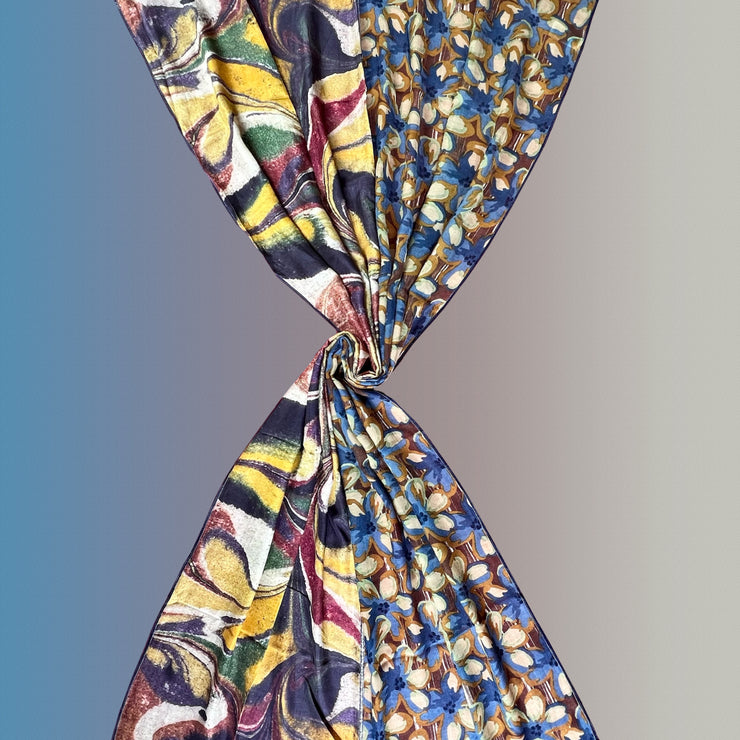 Moiré - wool and silk scarf with velvet ribbons