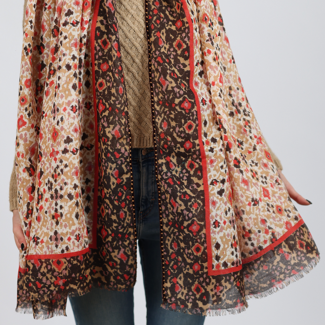 Odisha - wool/viscose scarf with embroidered ribbons