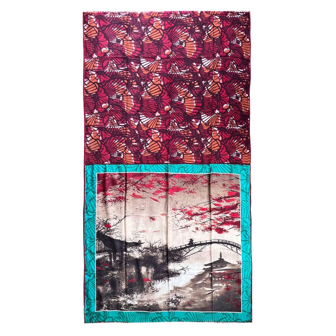 Osaka - wool and silk scarf with velvet ribbons