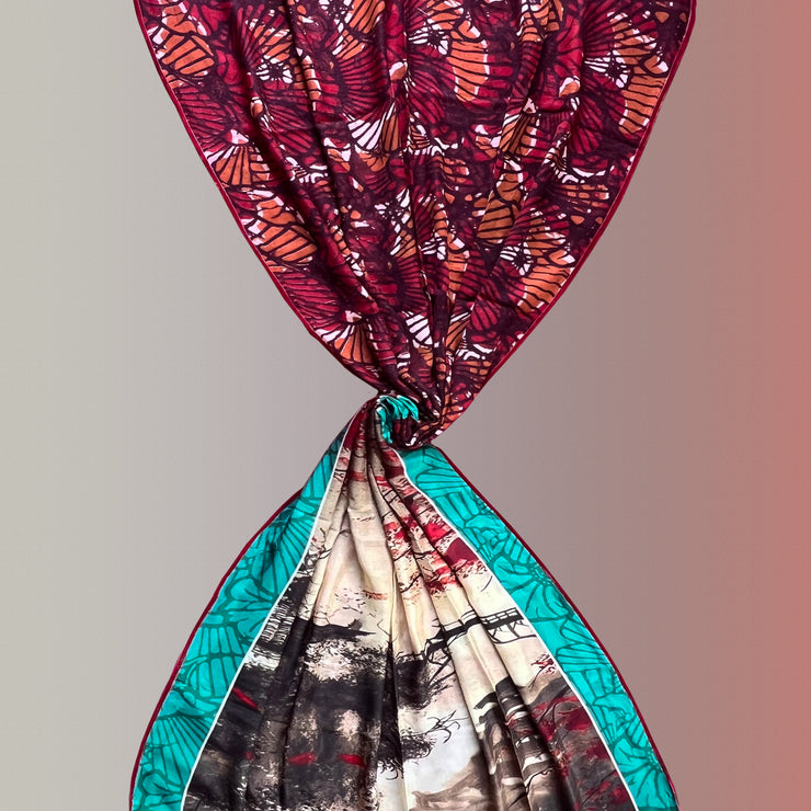 Osaka - wool and silk scarf with velvet ribbons