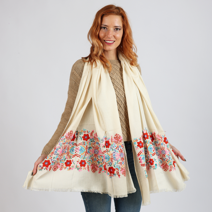 Otomi - embroidered viscose/wool scarf