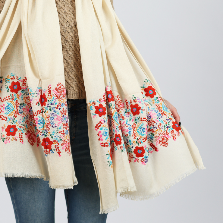Otomi - embroidered viscose/wool scarf