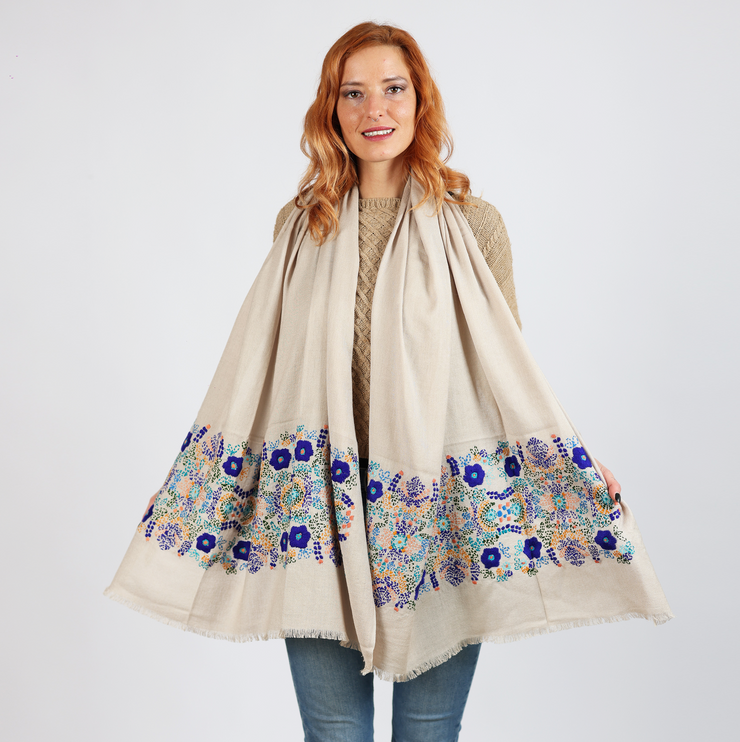 Otomi - embroidered viscose/wool scarf