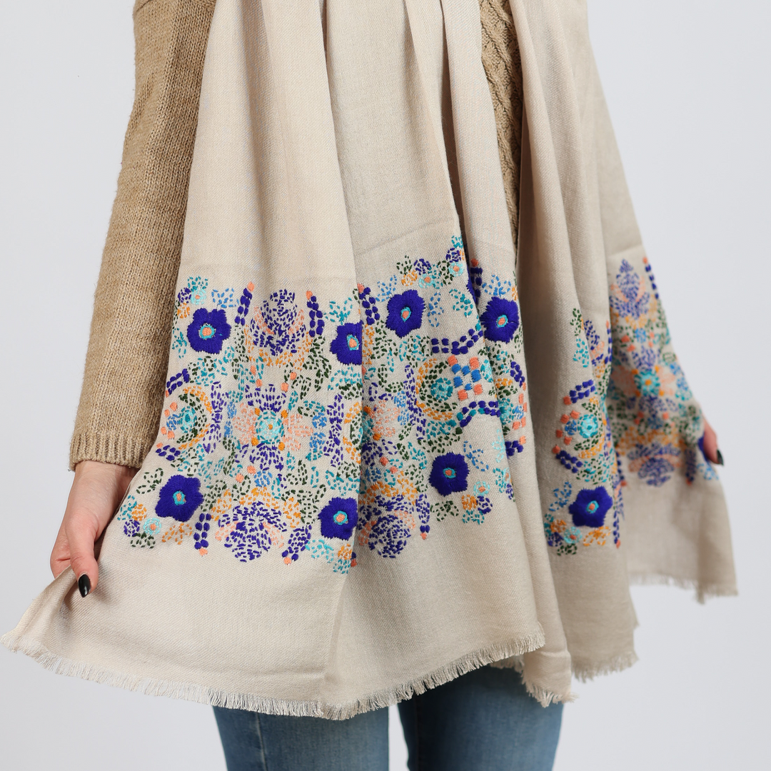 Otomi - sciarpa di viscosa/lana ricamata