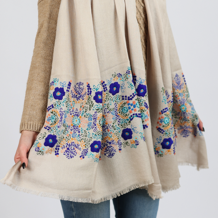 Otomi - embroidered viscose/wool scarf