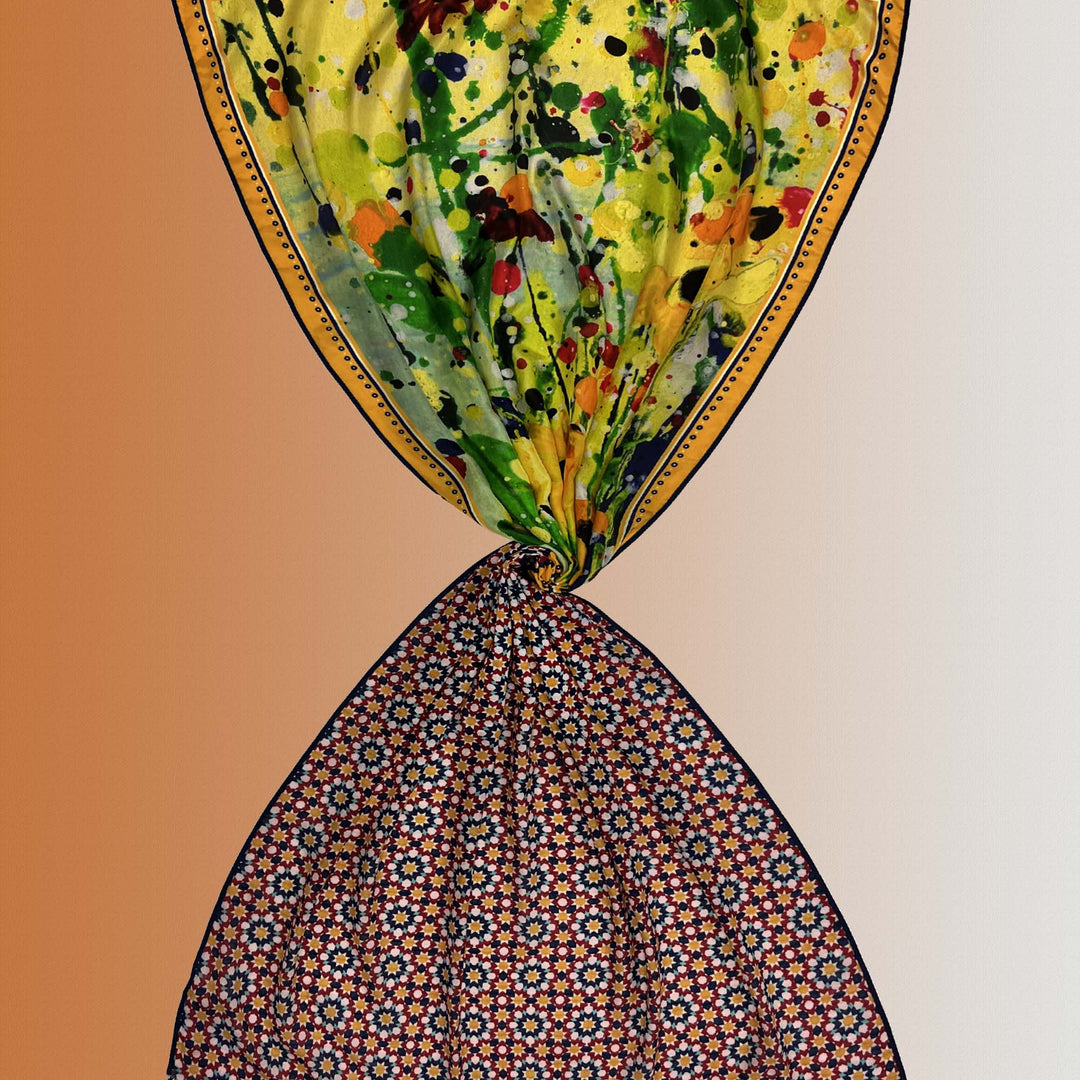 Adelaide - sciarpa in seta/cotone con bordi in grosgrain