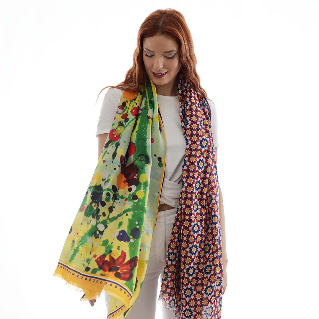 Adelaide - sciarpa in seta/cotone con bordi in grosgrain