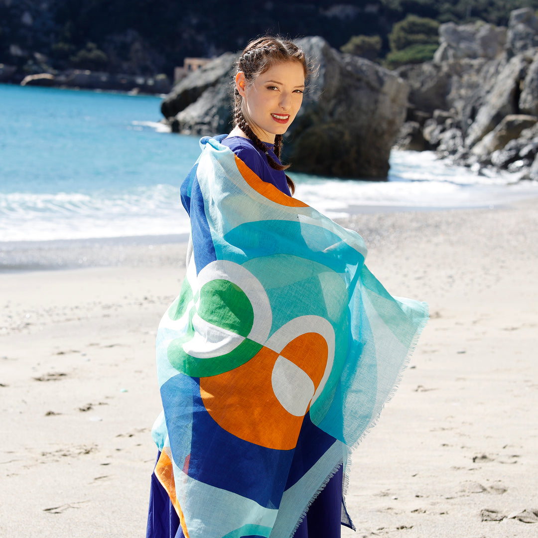 Amalie blu - sciarpa in cotone/lino