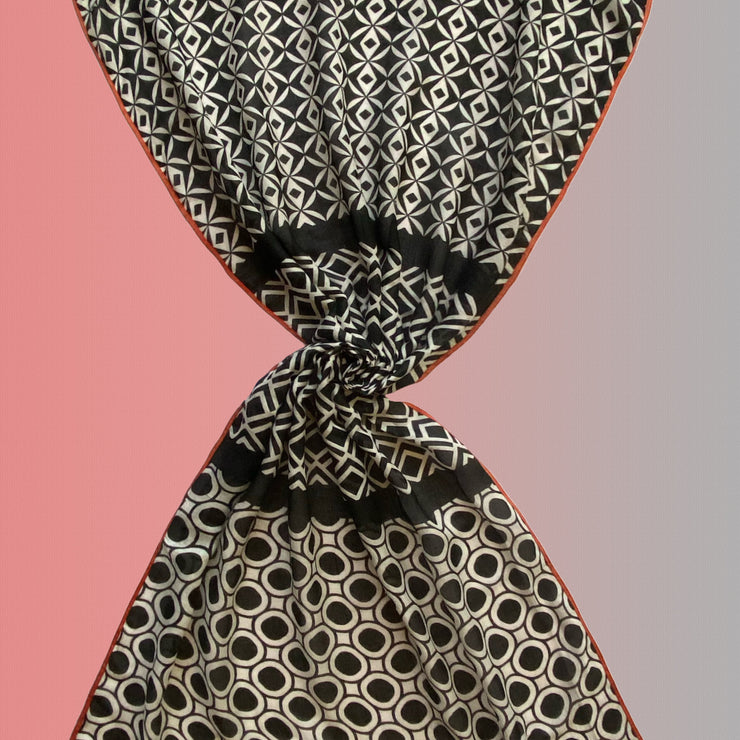 Caicos black - modal / linen scarf with grosgrain ribbons