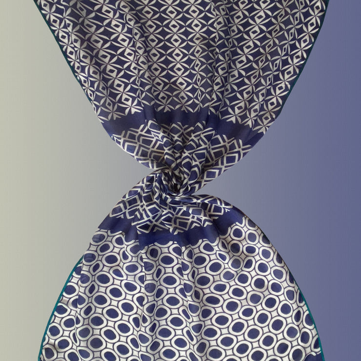 Caicos blu - sciarpa in modal/lino con bordi in grosgrain