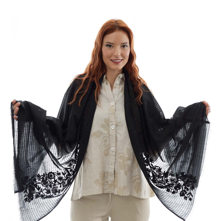 Dubai - Embroidered cotton / modal scarf