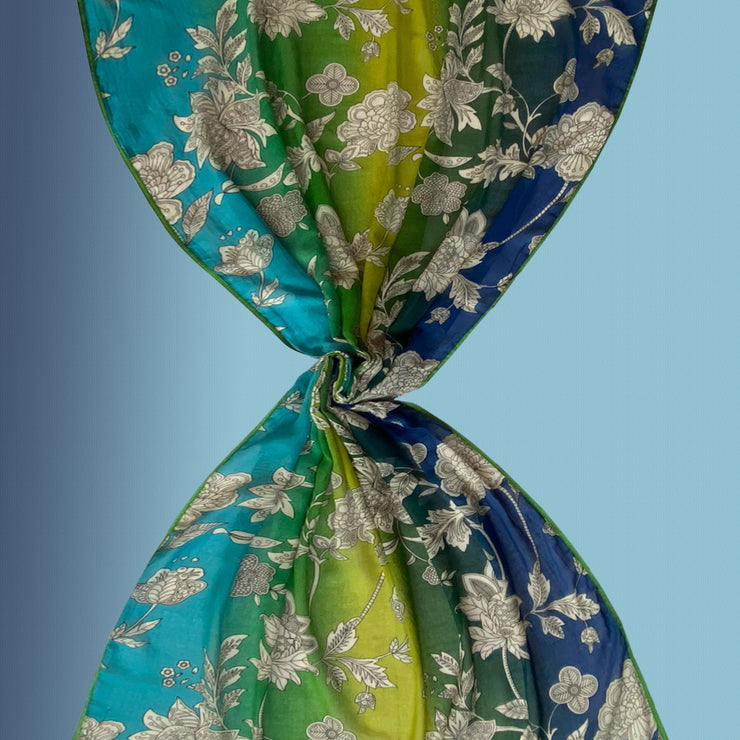 Hermosa blu - sciarpa in khadi di cotone con bordi in grosgrain