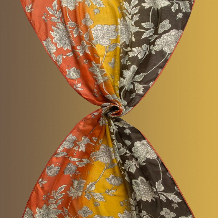 Hermosa arancio - sciarpa in khadi di cotone con bordi in grosgrain