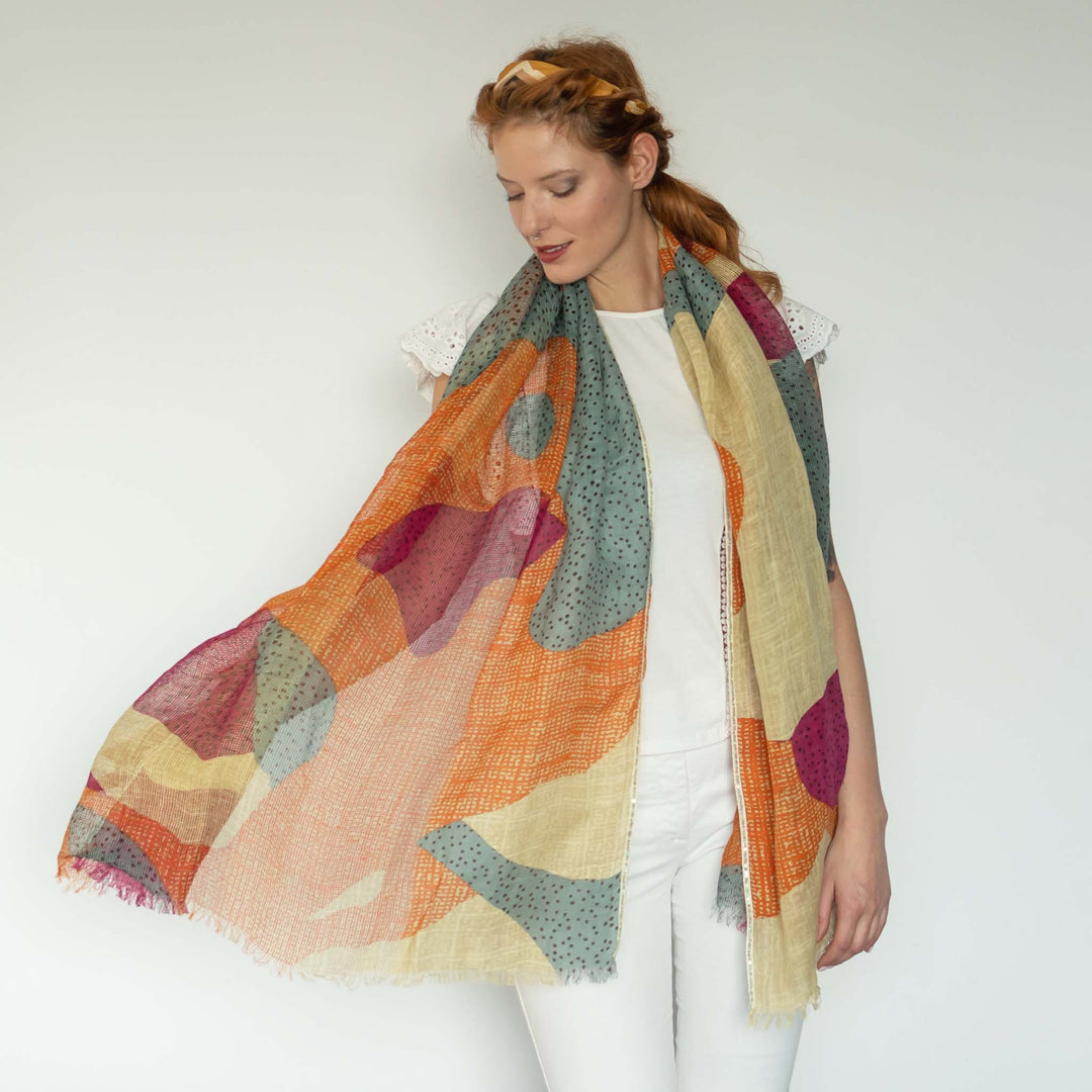 Camouflage - Sciarpa in cotone/lino con bordi di paillettes