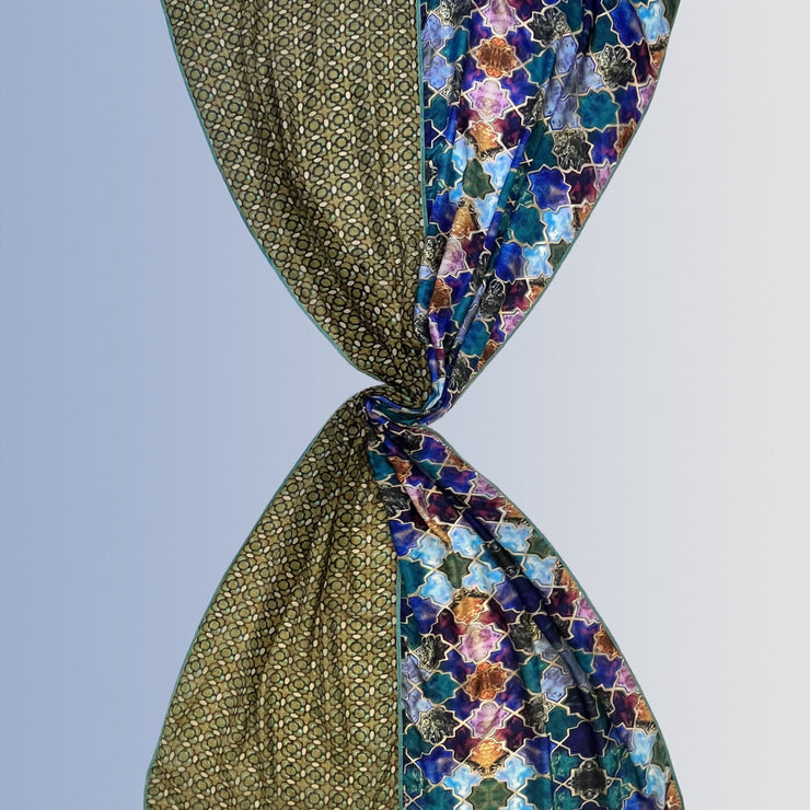 Mosaico - wool and silk scarf with velvet ribbons