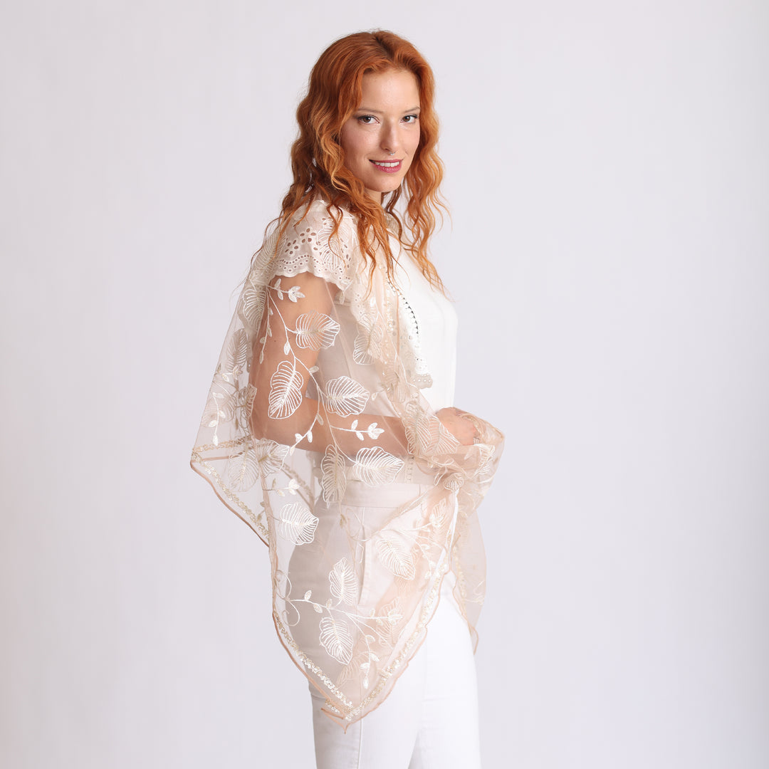 Silver - Sciarpa di tulle ricamata