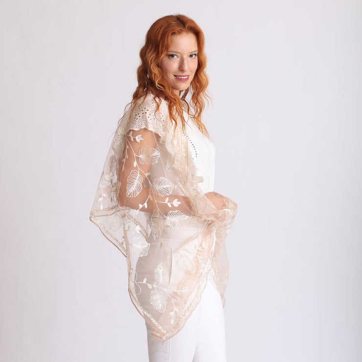Silver - Embroidered tulle scarf