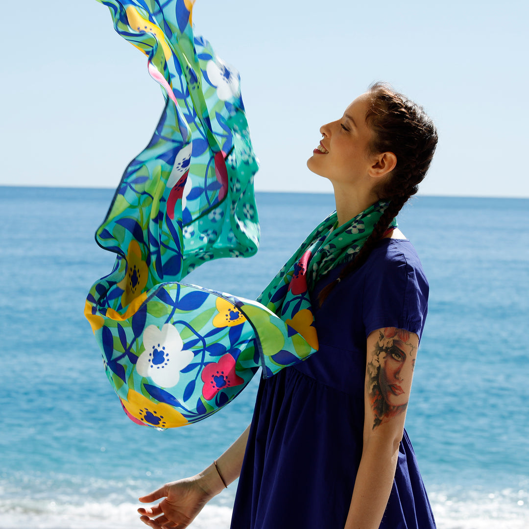 Trinidad - silk and modal scarf with grosgrain ribbons